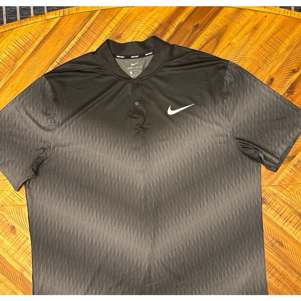 Nike Tiger Woods TW Engineered Dry Blade Golf Polo Mock Neck Black Gray XL